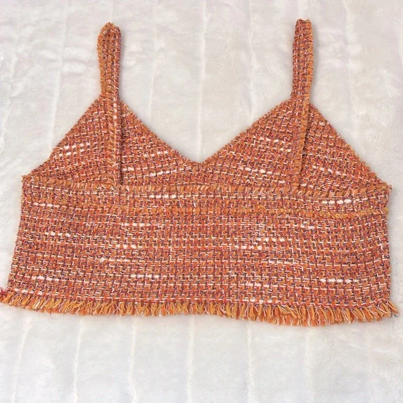 NWOT Maje Orange Knitted Tweed Crop Top - Picture 2 of 5